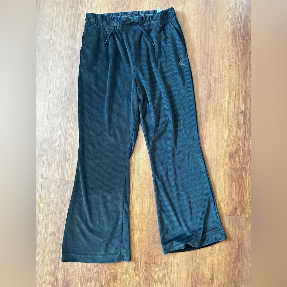 Adidas Hyperglam Ribbed Velour Flared Leg Pants - Picture 2 of 6